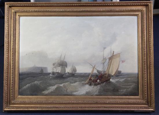 19th century English School Shipping off the coast 21 x 31in.